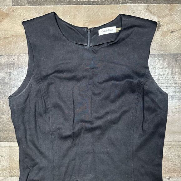 Calvin Klein Women’s Size 4 Sheath Dress Black Sleeveless with Slit Knee Length - Picture 5 of 10